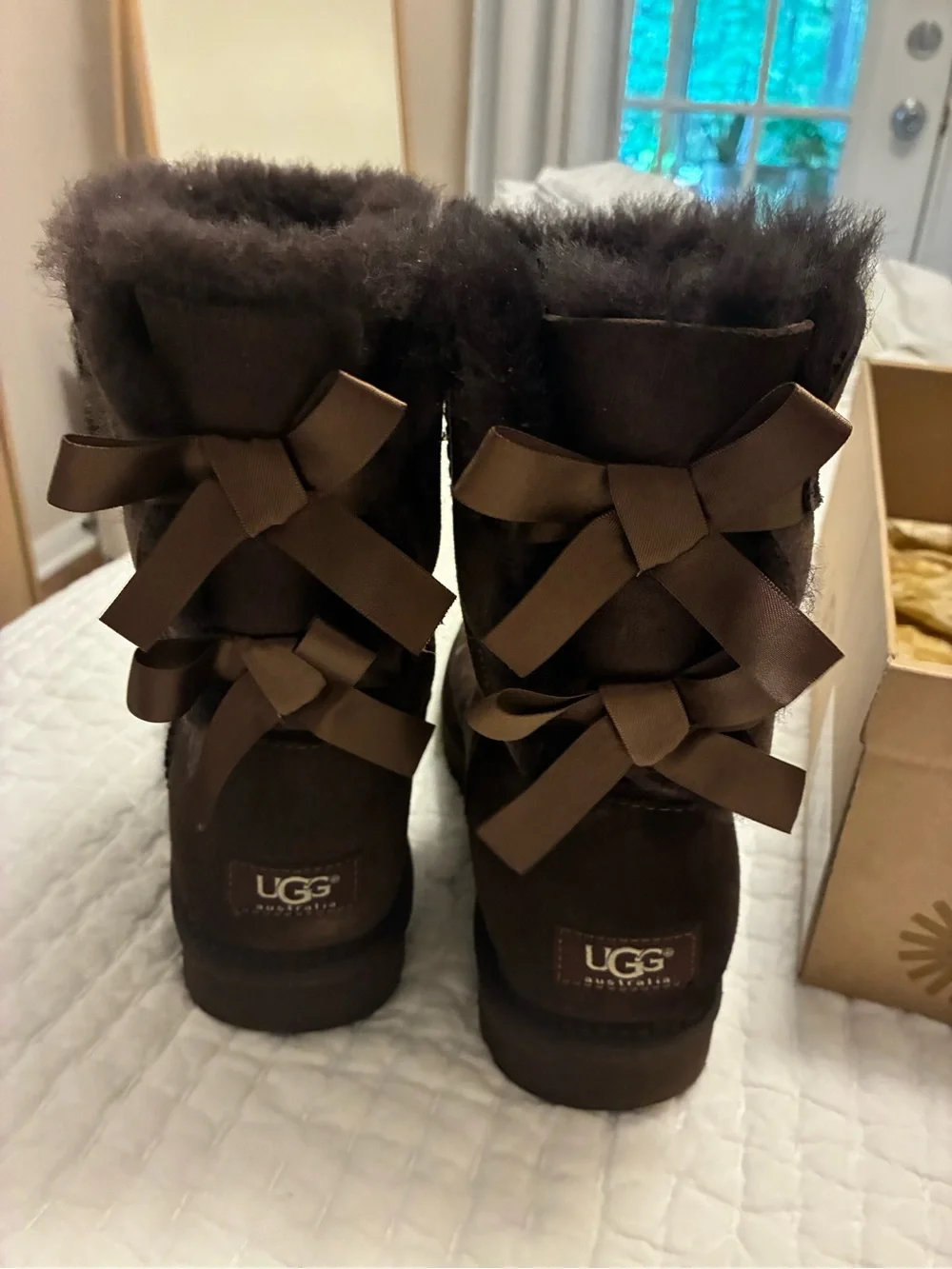 UGG Dark Brown Bailey Bow Shearling-Lined Winter Boots